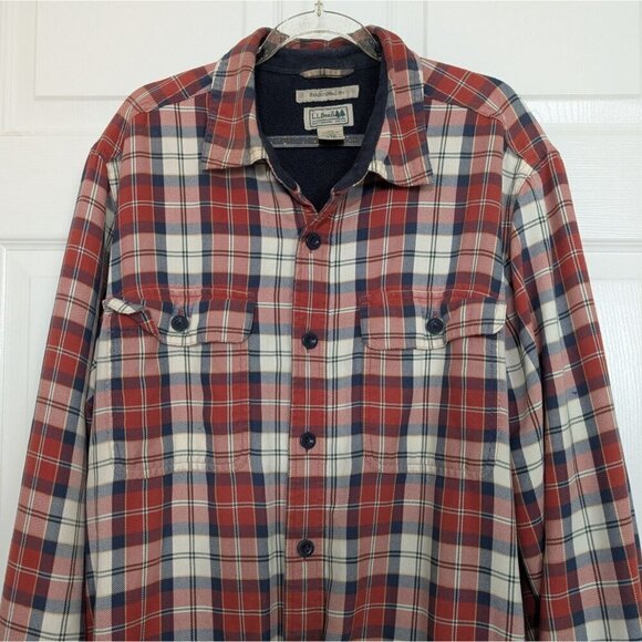 LL Bean Shacket Mens Size Medium Blue Cotton Plaid Fleece Lined Traditional Fit - Picture 5 of 13